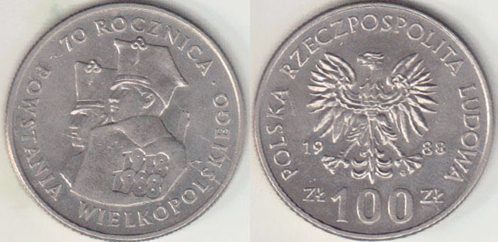 1988 Poland 100 Zlotych (Wielkopolskiego) Unc A005300